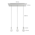 Pendelleuchte mit 3 Abgängen und XXL Rose-One Rechteckbaldachin 675 mm mit Metallfinish – Satinstahl – Ansicht 6