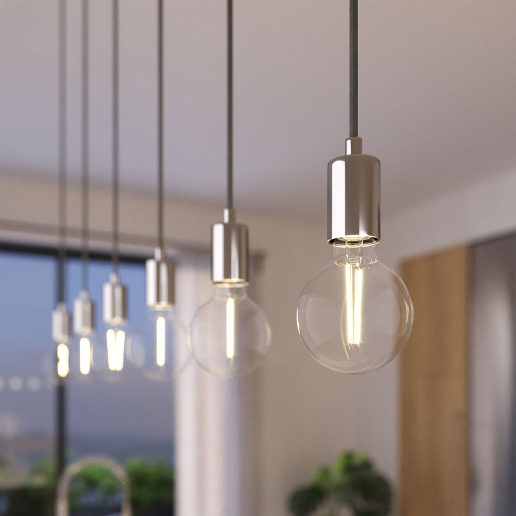 Pendelleuchte mit 3 Abgängen und XXL Rose-One Rechteckbaldachin 675 mm mit Metallfinish – Satinstahl – Ansicht 3