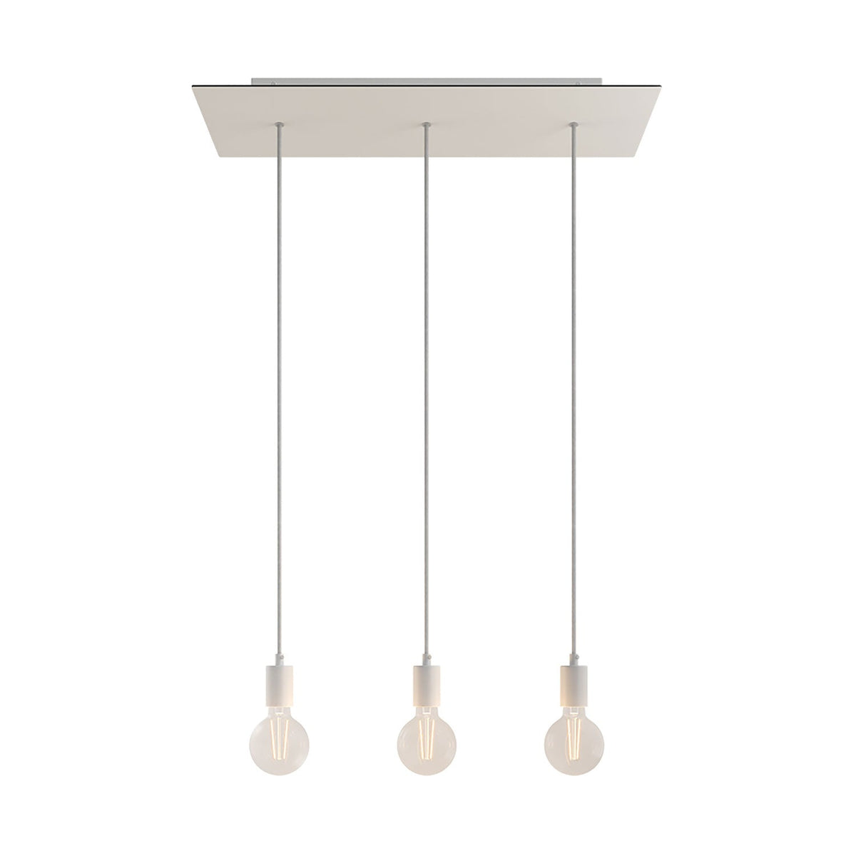 Pendelleuchte mit 3 Abgängen und XXL Rose-One rechteckig 675 mm mit Metalloberflächen – Mattweiß