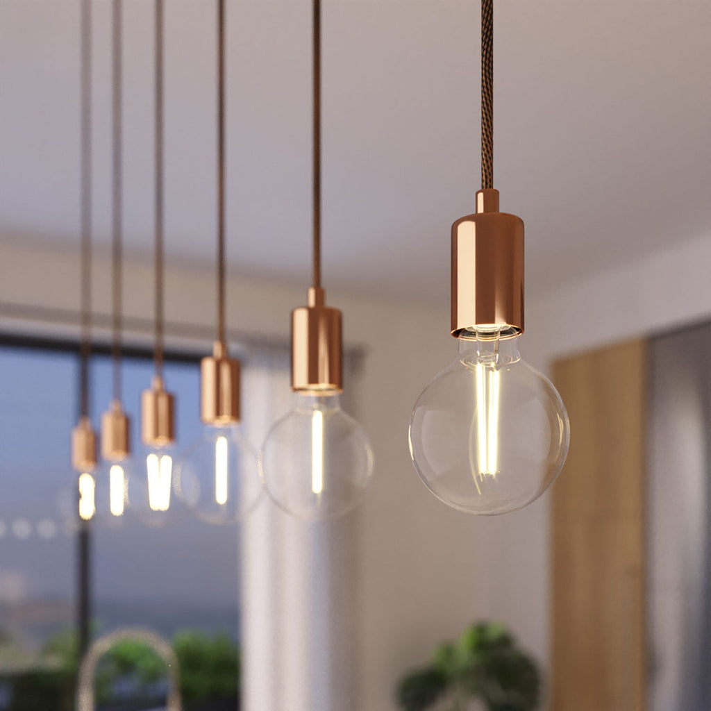 Pendelleuchte mit 3 Abhängungen und XXL-Rose-One-Rosette, 675 mm, mit Metallakzenten – Satiniertes Kupfer – Ansicht 3