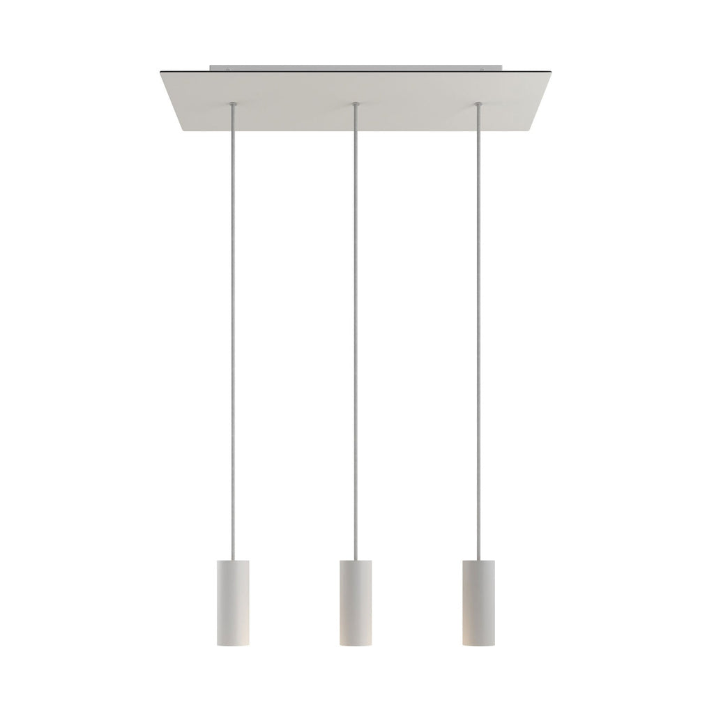 Pendelleuchte mit 3 Abhängungen, XXL Rose-One rechteckig 675 mm und Tub-E14 Metallschirm – Mattweiß