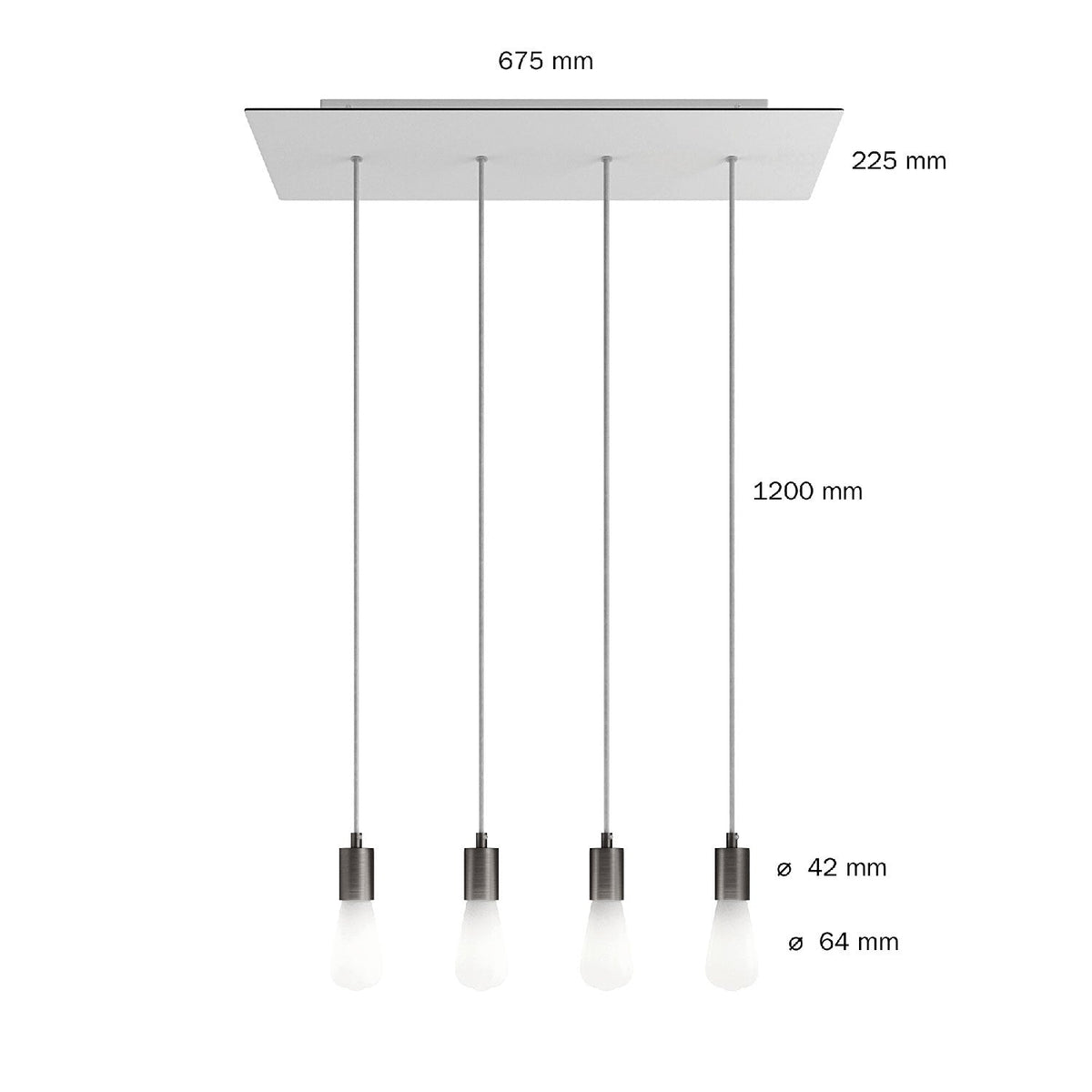 Pendelleuchte mit 4 Abhängungen und XXL Rose-One rechteckig 675 mm mit Metallfinish – Satinierter Stahl – Ansicht 6