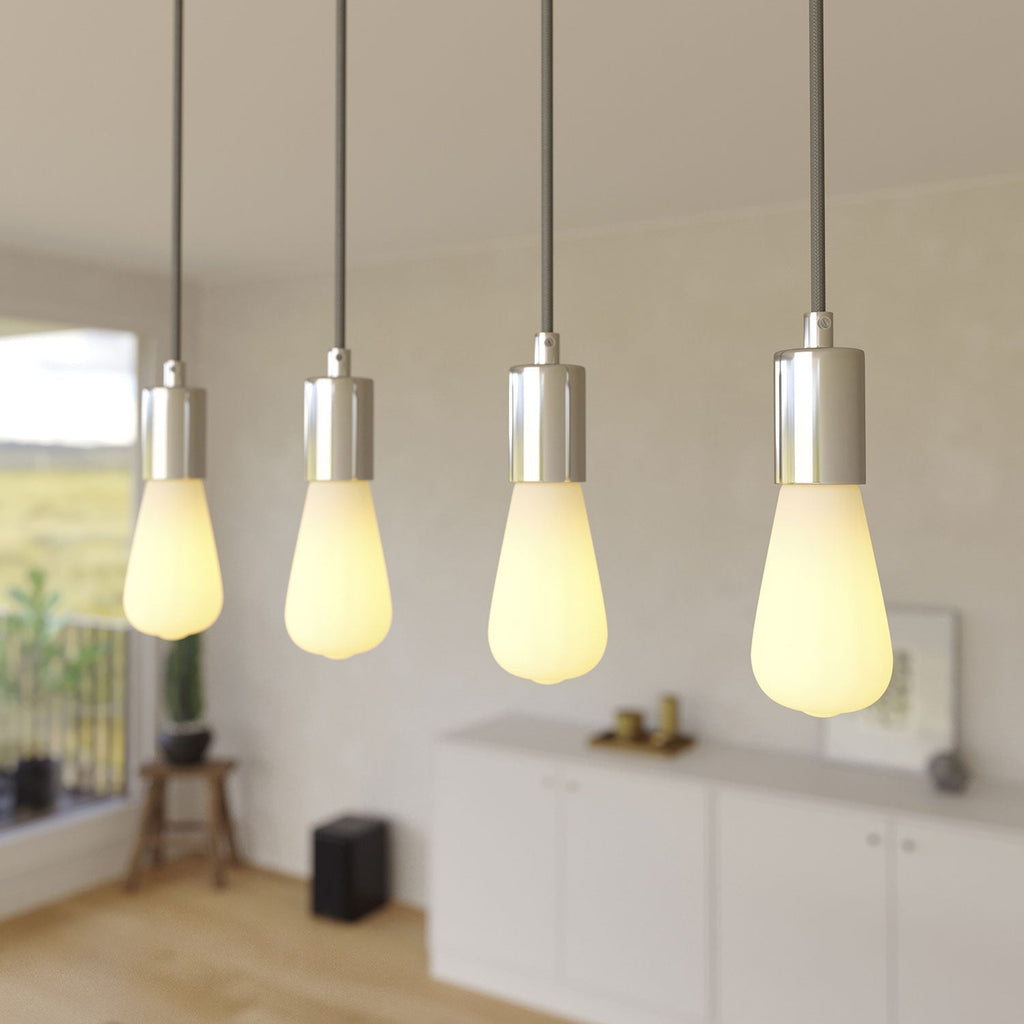 Pendelleuchte mit 4 Abhängungen und XXL Rose-One rechteckig 675 mm mit Metallfinish – Satinierter Stahl – Ansicht 3