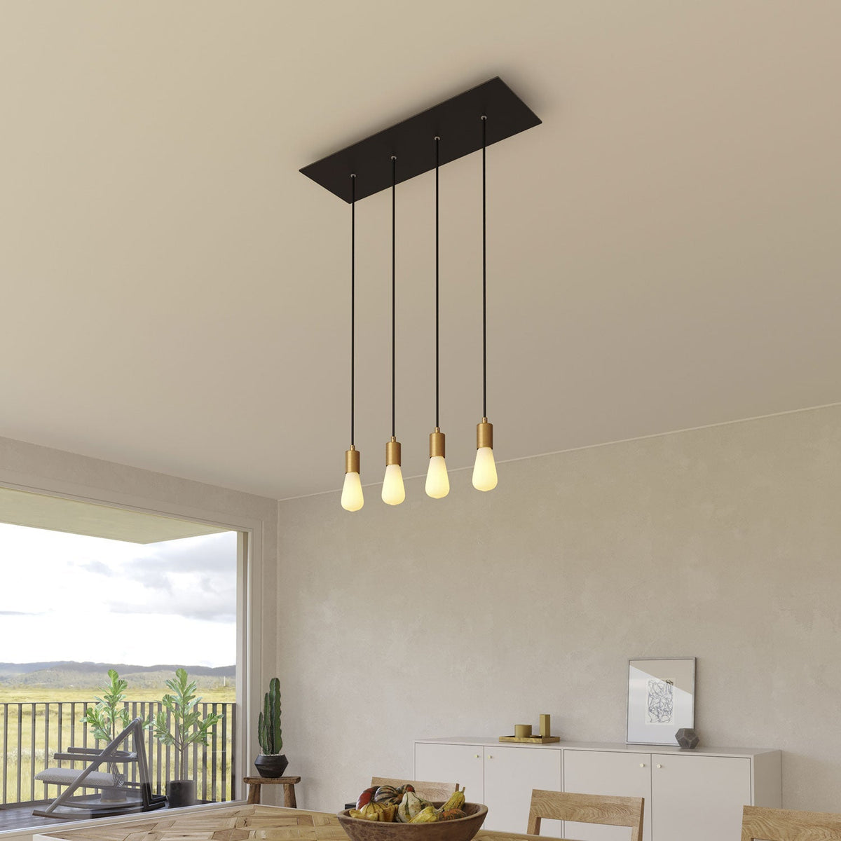 Pendelleuchte mit 4 Abhängungen und rechteckiger XXL Rose-One 675 mm mit Metall-Details – Matt Schwarz – Ansicht 2