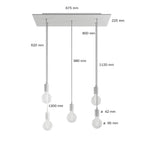 Pendelleuchte mit 5 Abhängungen mit XXL Rose-One rechteckig 675 mm mit Metalloberflächen – Satinierter Stahl – Ansicht 6
