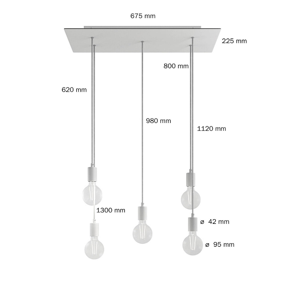 Pendelleuchte mit 5 Abhängungen mit XXL Rose-One rechteckig 675 mm mit Metalloberflächen – Satinierter Stahl – Ansicht 6