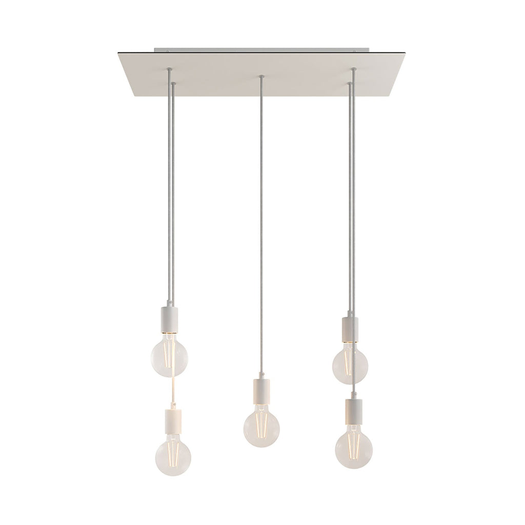 Pendelleuchte mit 5 Abhängungen und XXL Rose-One rechteckig 675 mm mit Metallbeschlägen – Mattweiß