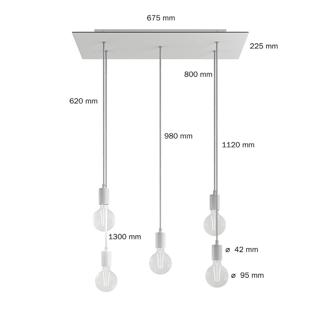 Pendelleuchte mit 5 Abhängungen und XXL Rose-One rechteckig 675 mm mit Metallteilen – Matt-Schwarz – Ansicht 6