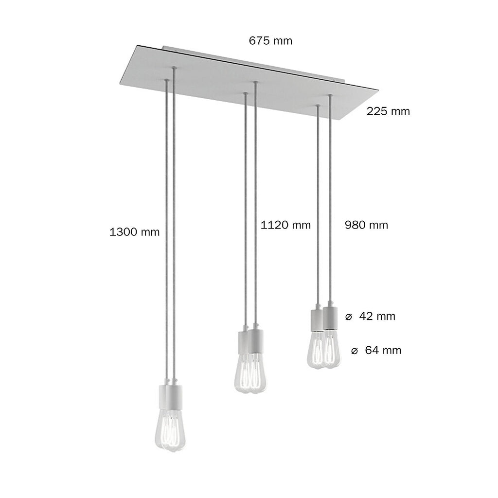 Pendelleuchte mit 6 Abhängungen mit XXL Rose-One-Rechteck 675 mm mit Metallakzenten – Satiniertem Stahl – Ansicht 6