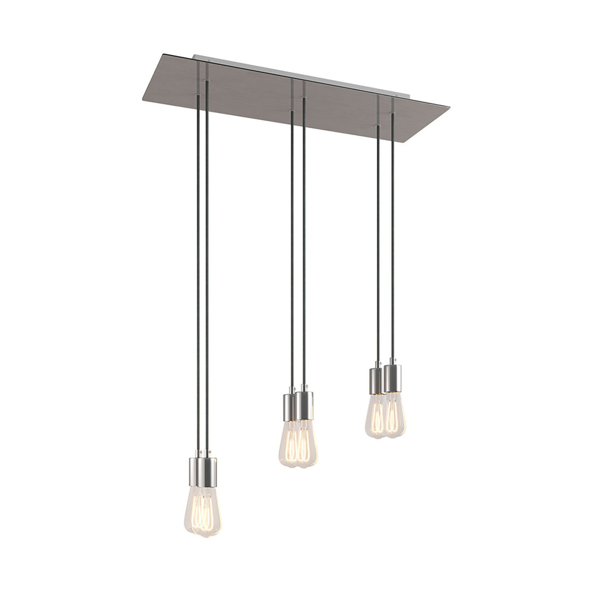 Pendelleuchte mit 6 Abhängungen mit XXL Rose-One-Rechteck 675 mm mit Metallakzenten – Satiniertem Stahl