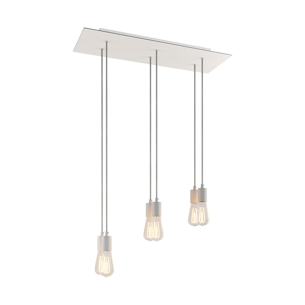 Pendelleuchte mit 6 Abhängungen und XXL Rose-One Rechteck 675 mm mit Metall-Finish – Mattweiß