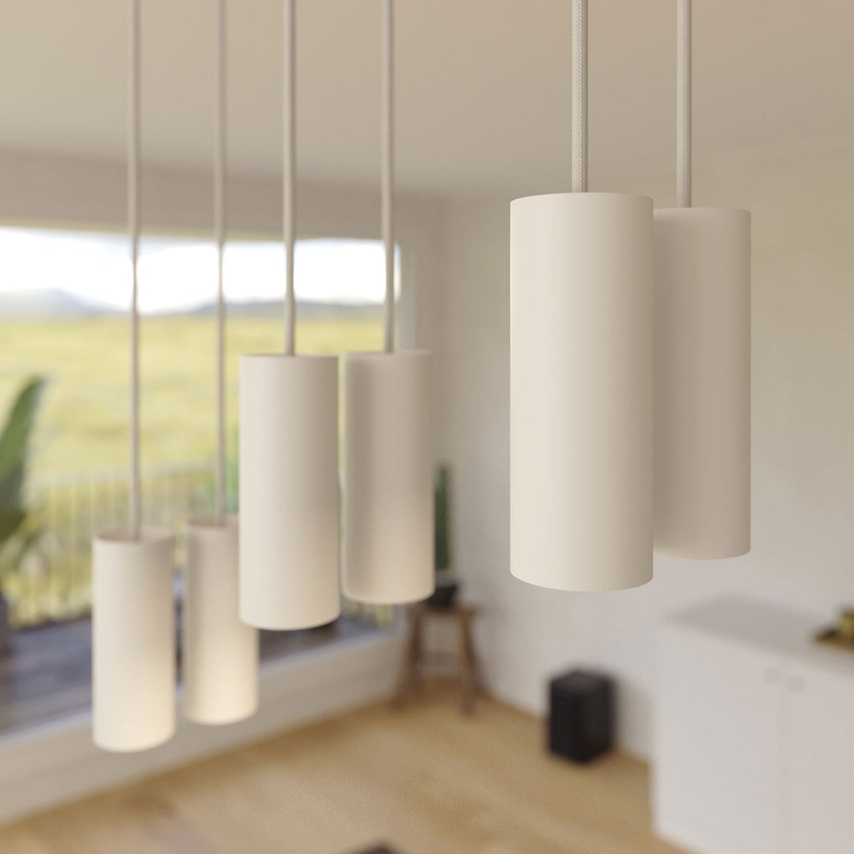 Pendelleuchte mit 6 Abgängen und XXL Rose-One Rechteck 675 mm mit Metall-Lampenschirm Tub-E14 – Mattweiß – Ansicht 3