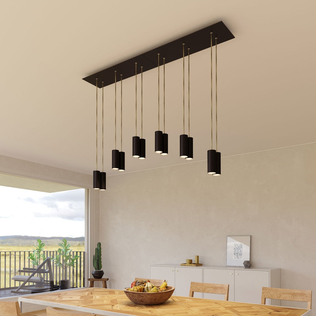 Pendelleuchte mit 6 Abhängungen und XXL Rose-One rechteckig 675 mm mit Lampenschirm aus Metall Tub-E14 – Mattschwarz – Ansicht 2