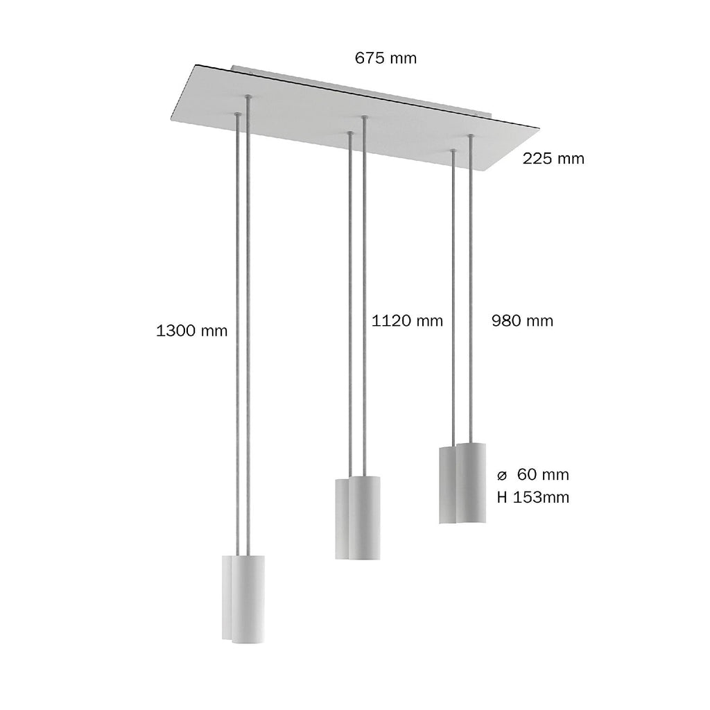 Pendelleuchte mit 6 Abhängungen und XXL Rose-One rechteckig 675 mm mit Lampenschirm aus Metall Tub-E14 – Mattschwarz – Ansicht 6