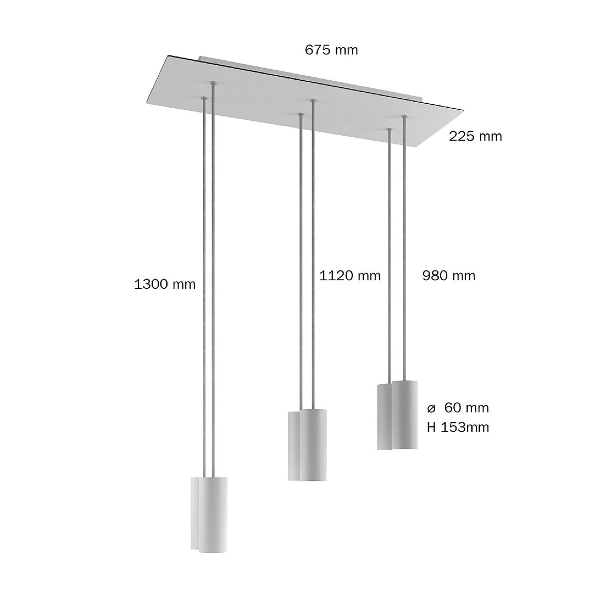 Pendelleuchte mit 6 Abhängungen und XXL Rose-One rechteckig 675 mm mit Lampenschirm aus Metall Tub-E14 – Mattschwarz – Ansicht 6