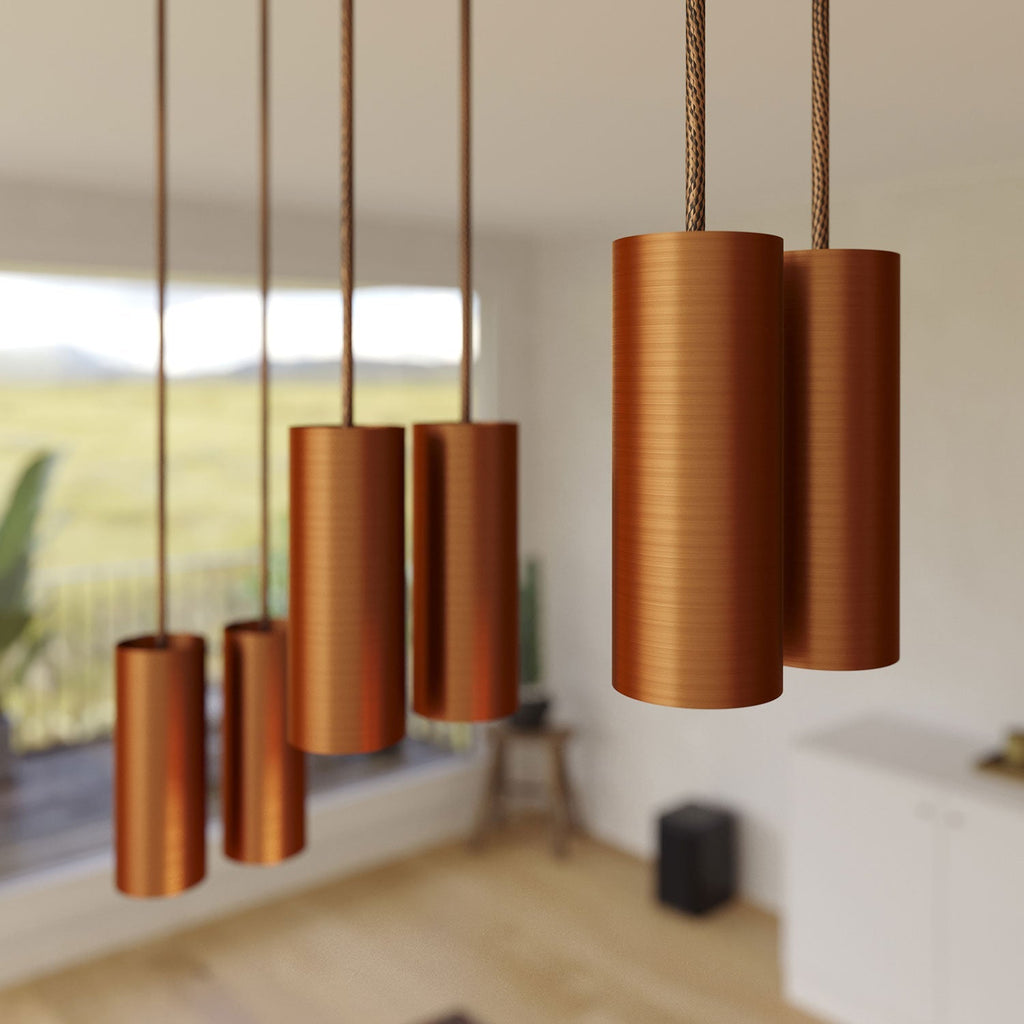 Pendelleuchte mit 6 Abhängungen und XXL Rose-One rechteckig 675 mm mit Metallschirm Tub-E14 – satiniertes Kupfer – Ansicht 3