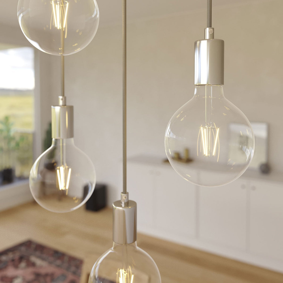 Pendelleuchte mit 7 Hängern und XXL Rose-One Rechteck 675 mm mit Metall-Finishes – Satiniertes Stahl – Ansicht 3