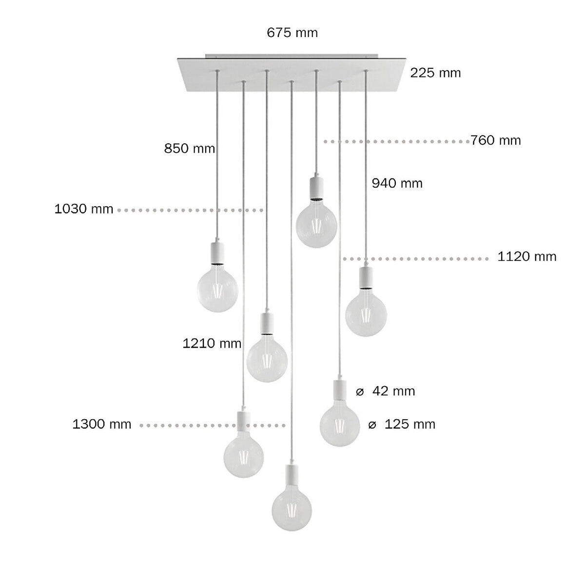 Pendelleuchte mit 7 Abhängungen und XXL Rose-One Rechteck 675 mm mit Metall-Finish – Matt schwarz – Ansicht 6