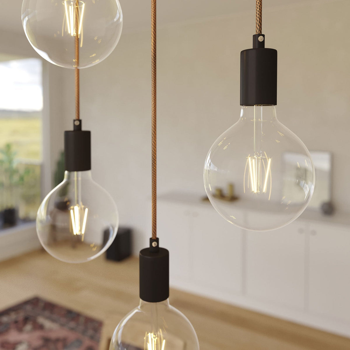 Pendelleuchte mit 7 Abhängungen und XXL Rose-One-Rechteck, 675 mm, mit Metallfinish – Satiniertes Kupfer – Ansicht 3