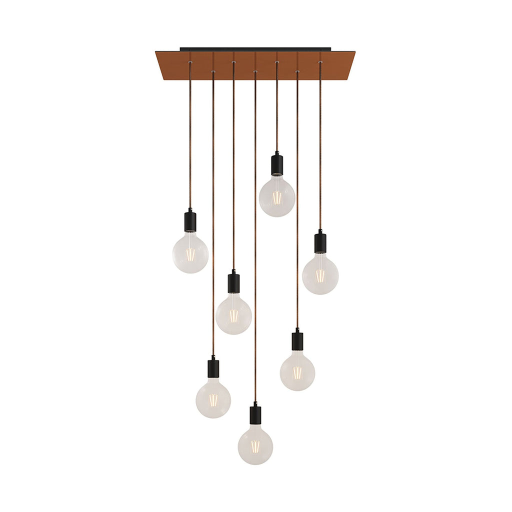 Pendelleuchte mit 7 Abhängungen und XXL Rose-One-Rechteck, 675 mm, mit Metallfinish – Satiniertes Kupfer