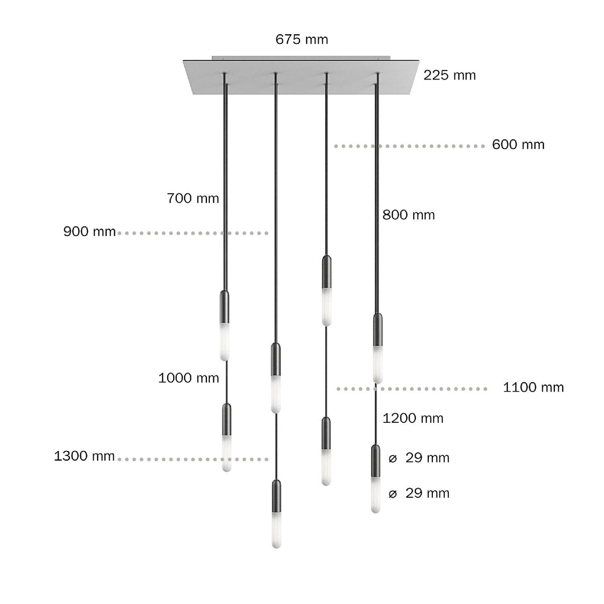 Pendelleuchte mit 8 Abhängungen und XXL Rose-One rechteckig 675 mm mit Metallfinish – Satinierter Stahl – Ansicht 6
