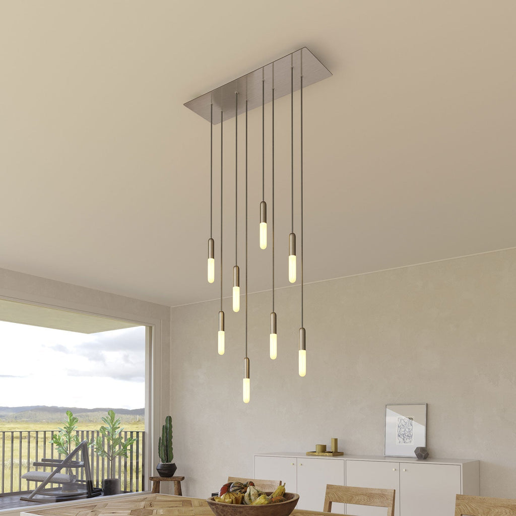 Pendelleuchte mit 8 Abhängungen und XXL Rose-One rechteckig 675 mm mit Metallfinish – Satinierter Stahl – Ansicht 2