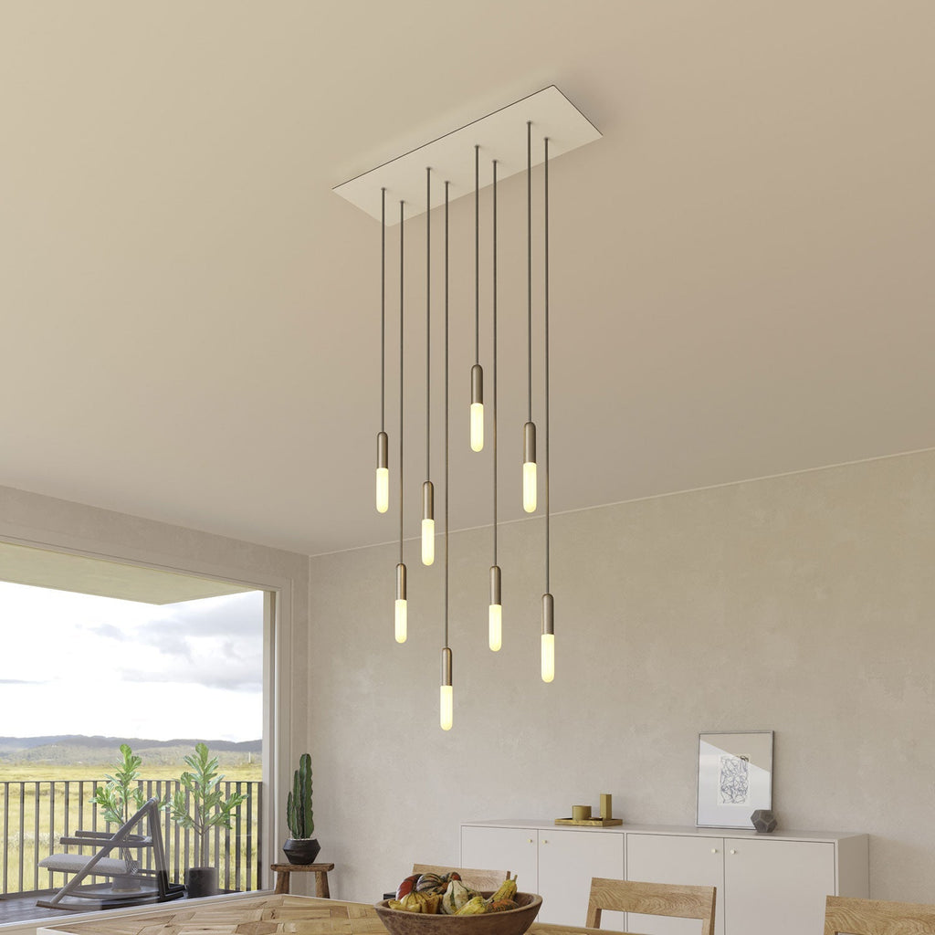 Pendelleuchte mit 8 Abhängungen und XXL Rose-One Rechteck 675 mm mit Metall-Finish – Mattweiß – Ansicht 2