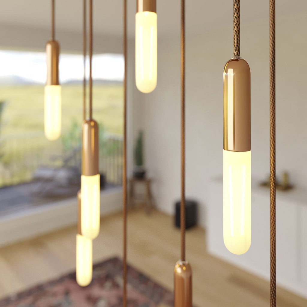 Pendelleuchte mit 8 Abhängungen und XXL Rose-One, rechteckig 675 mm, mit Metall-Finish – Satiniertes Kupfer – Ansicht 3