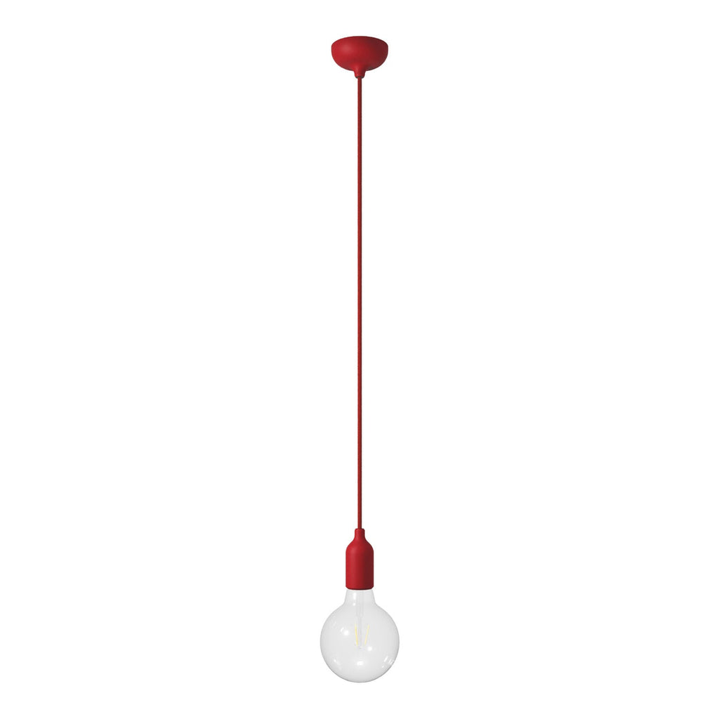 Bunte Pendelleuchte aus Silikon mit Textilkabel – Rot