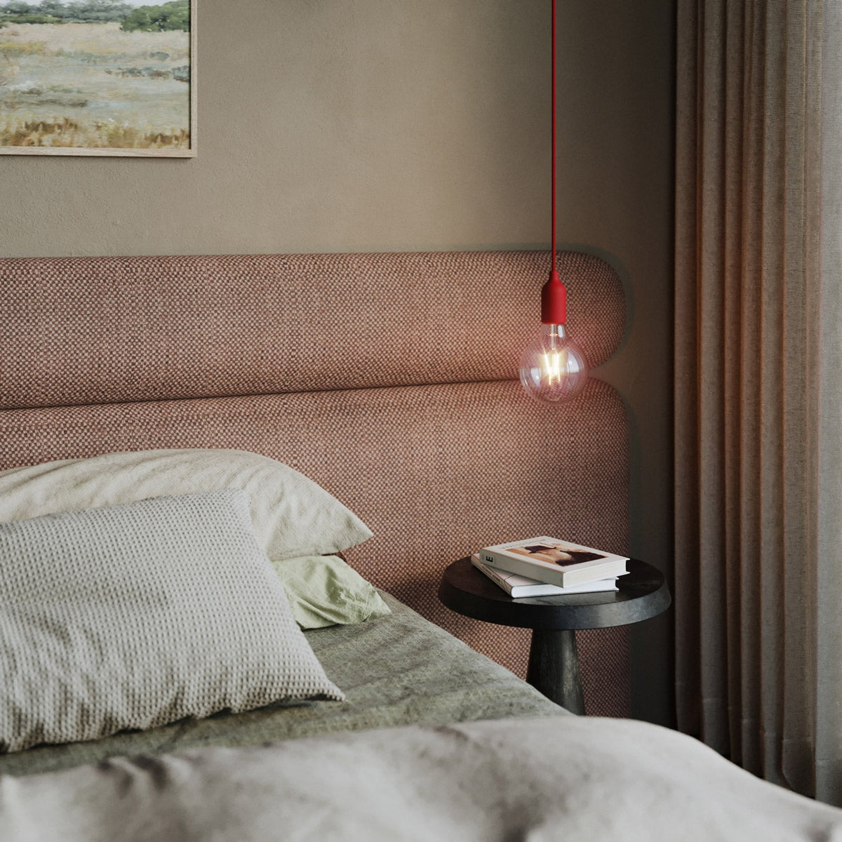 Bunte Pendelleuchte aus Silikon mit Textilkabel – Rot – Ansicht 2