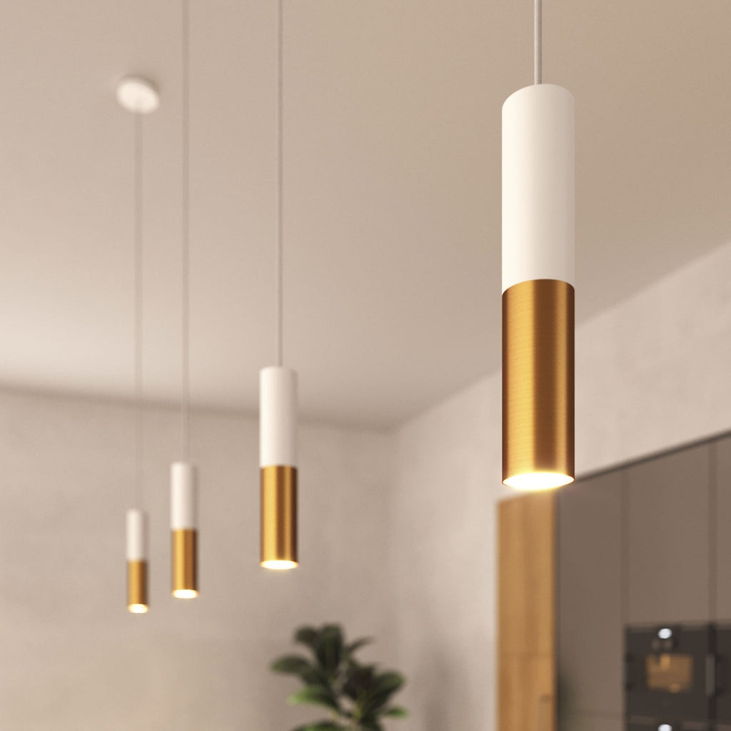 Pendelleuchte mit Stoffkabel und Doppelschirm Tub-E14 – Mattweiß und gebürstete Bronze – Ansicht 3