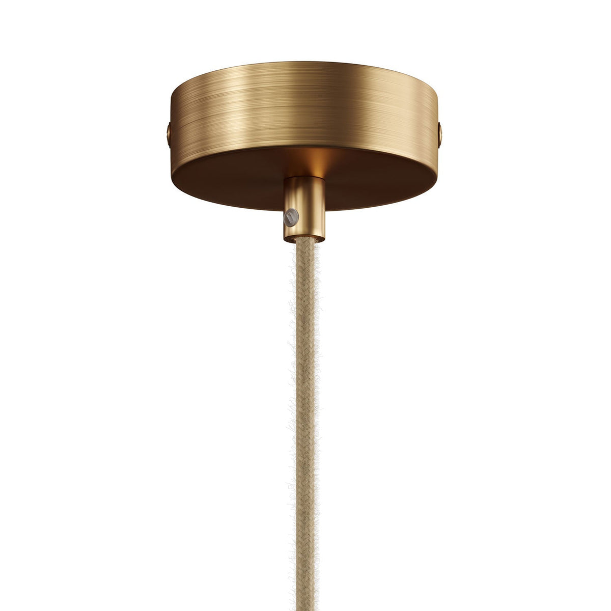Pendelleuchte komplett mit Textilkabel und doppeltem Tub-E14 Lampenschirm aus Holz und Metall – Satiniertes Bronze – Ansicht 2