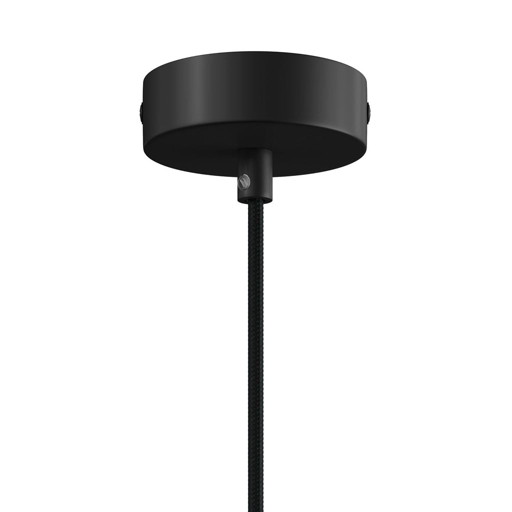 Pendelleuchte komplett mit Textilkabel und Doppelschirm Tub-E14 aus Holz und Metall – Schwarz – Ansicht 2