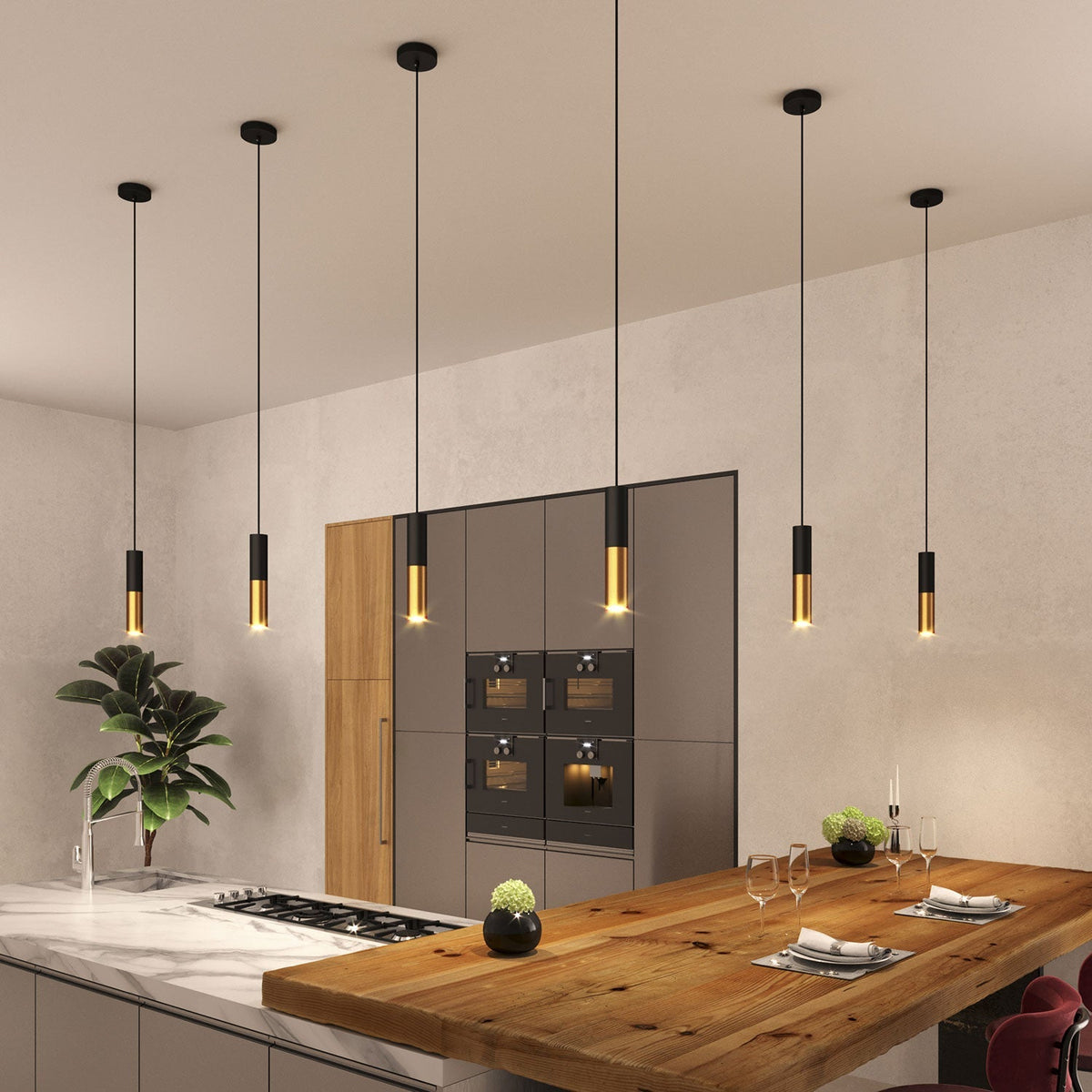 Komplette Pendelleuchte mit Textilkabel und doppeltem Tub-E14-Lampenschirm – Schwarz und Gebürstetes Bronze – Ansicht 2