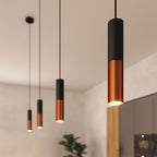 Pendelleuchte komplett mit Textilkabel und Doppellampenschirm Tub-E14 – Schwarz und Satin-Kupfer – Ansicht 3