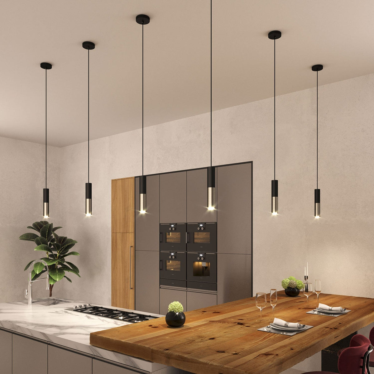 Pendelleuchte komplett mit Textilkabel und Doppelschirm Tub-E14 - Schwarz und Satin-Titan – Ansicht 2