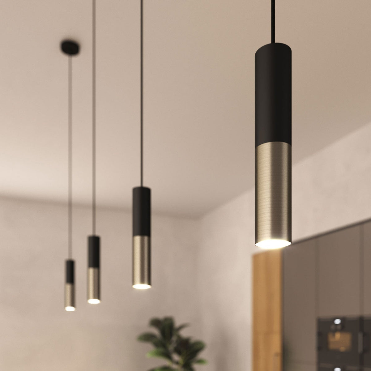 Pendelleuchte komplett mit Textilkabel und Doppelschirm Tub-E14 - Schwarz und Satin-Titan – Ansicht 3