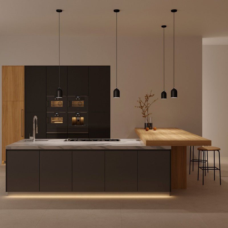 Komplette Pendelleuchte mit Textilkabel und Mini Campana XS-Keramikschirm – Tafel – Ansicht 2
