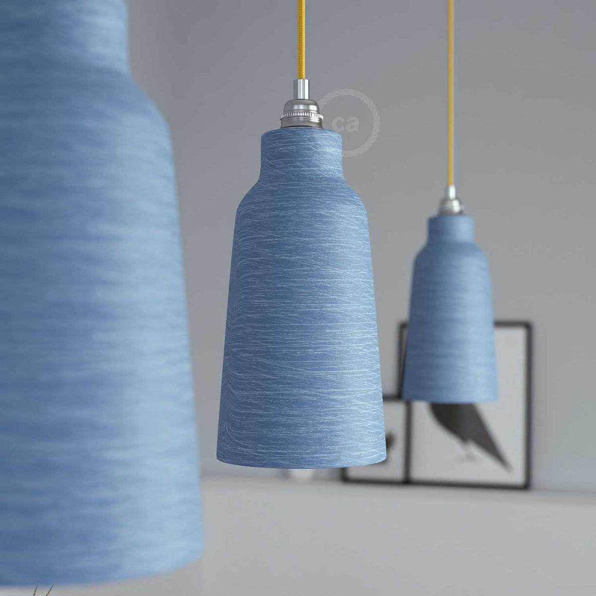 Pendelleuchte komplett mit Textilkabel, Lampenschirm Flasche aus Keramik und Metalldetails – Gestreift Avion – Ansicht 3
