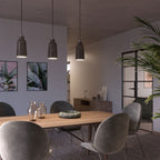 Pendelleuchte komplett mit Textilkabel, Flaschenschirm aus Keramik und Metallakzenten – Corten-Look – Ansicht 2