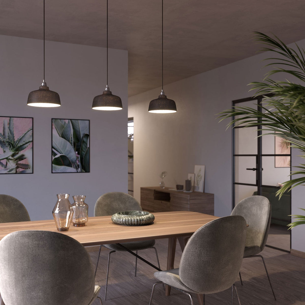 Hängeleuchte komplett mit Stoffkabel, Coppa-Keramikschirm und Metallveredelungen – Corten-Effekt – Ansicht 2