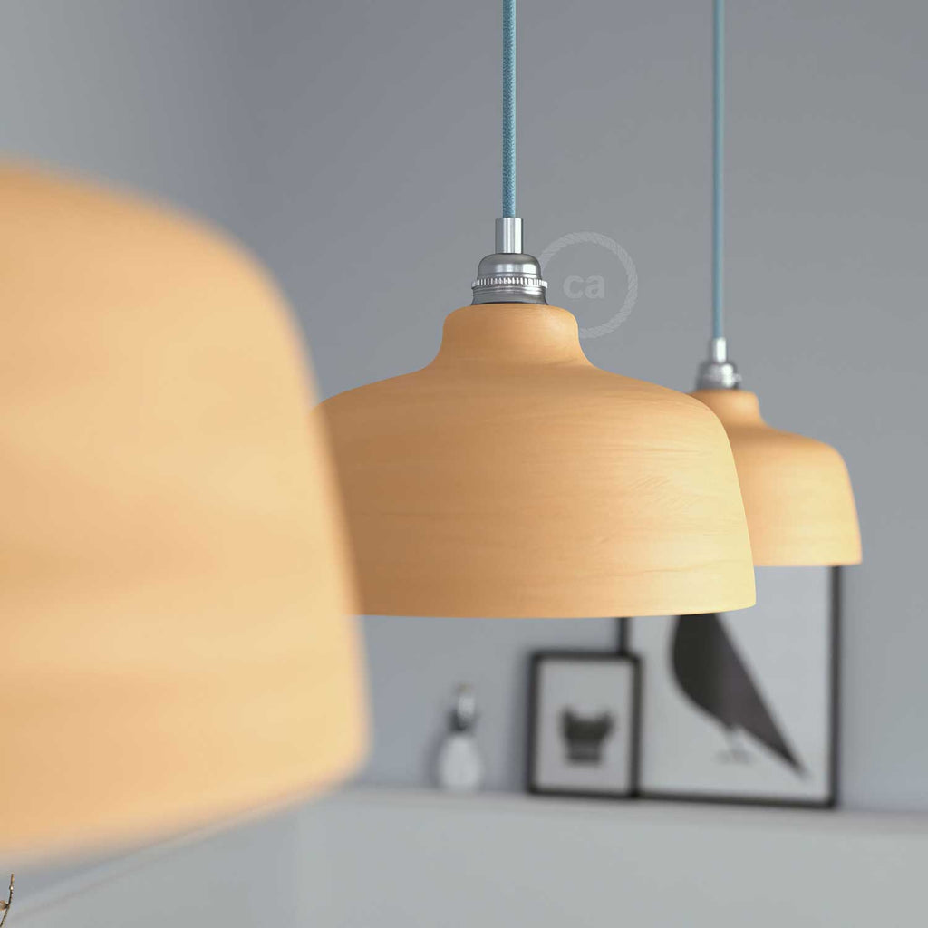 Pendelleuchte mit Textilkabel, Coppa-Keramikschirm und Metall-Details – Gestreiftes Terrakotta – Ansicht 3