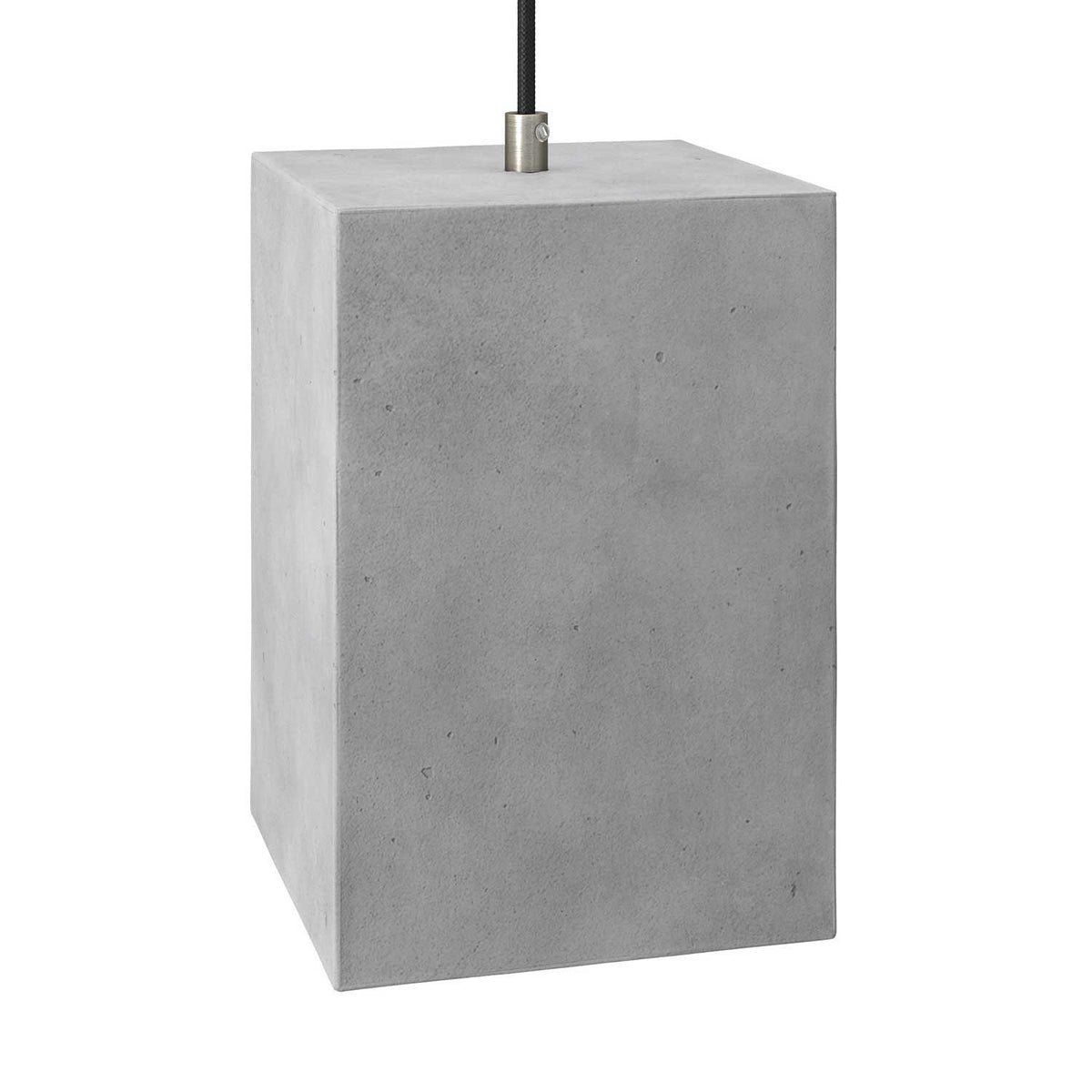 Pendelleuchte komplett mit Textilkabel, Lampenschirm in Kubusform aus Beton und Metall-Details – Heller Beton