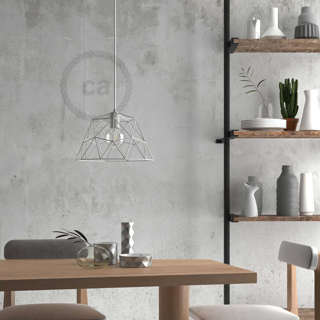 Komplette Pendelleuchte mit Textilkabel, Dome-Schirm und Metall-Details – Weiß – Ansicht 3