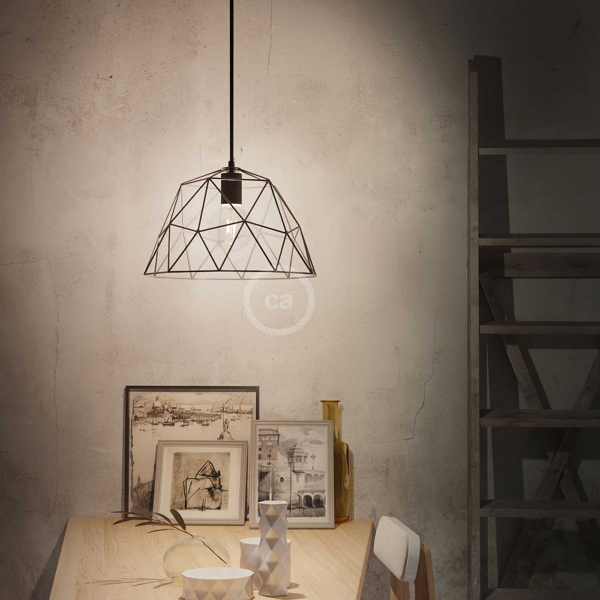 Komplette Pendelleuchte mit Textilkabel, Dome-Schirm und Metallfinish – Schwarz – Ansicht 2