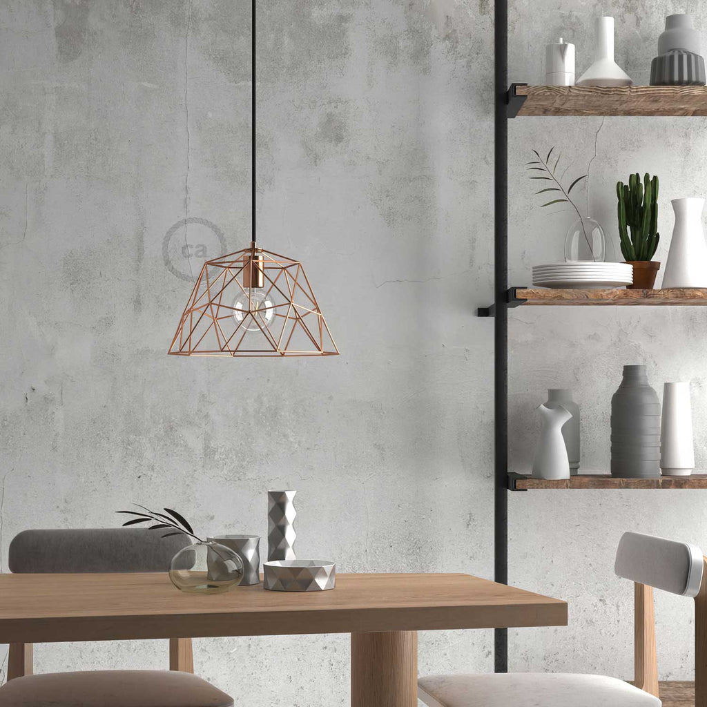 Pendelleuchte mit Textilkabel, Dome-Lampenschirm und Metall-Details – Kupfer – Ansicht 3