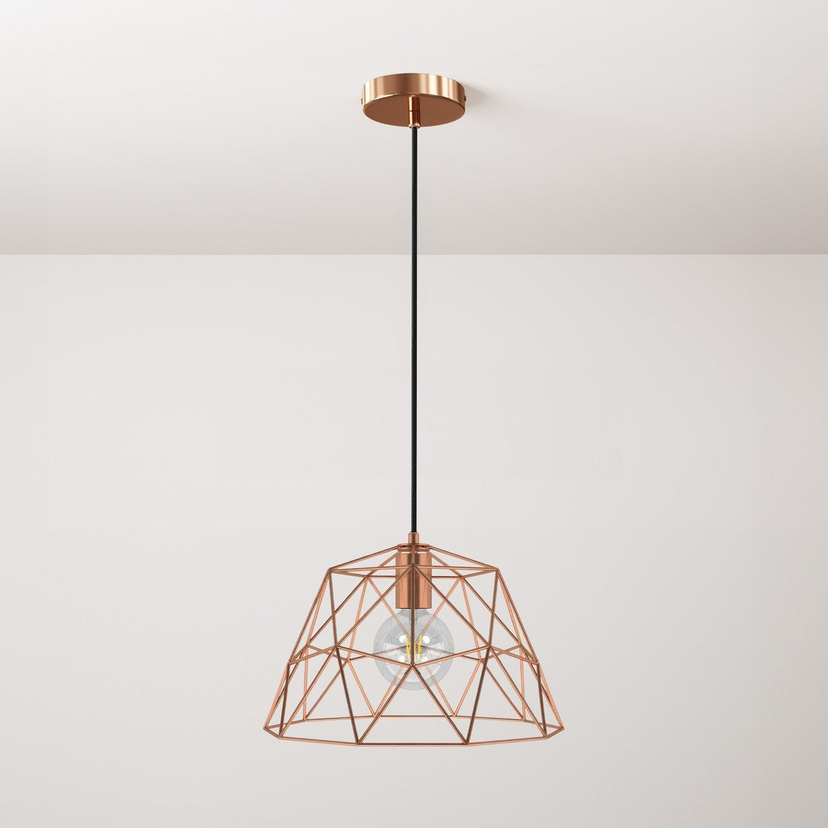 Pendelleuchte mit Textilkabel, Dome-Lampenschirm und Metall-Details – Kupfer