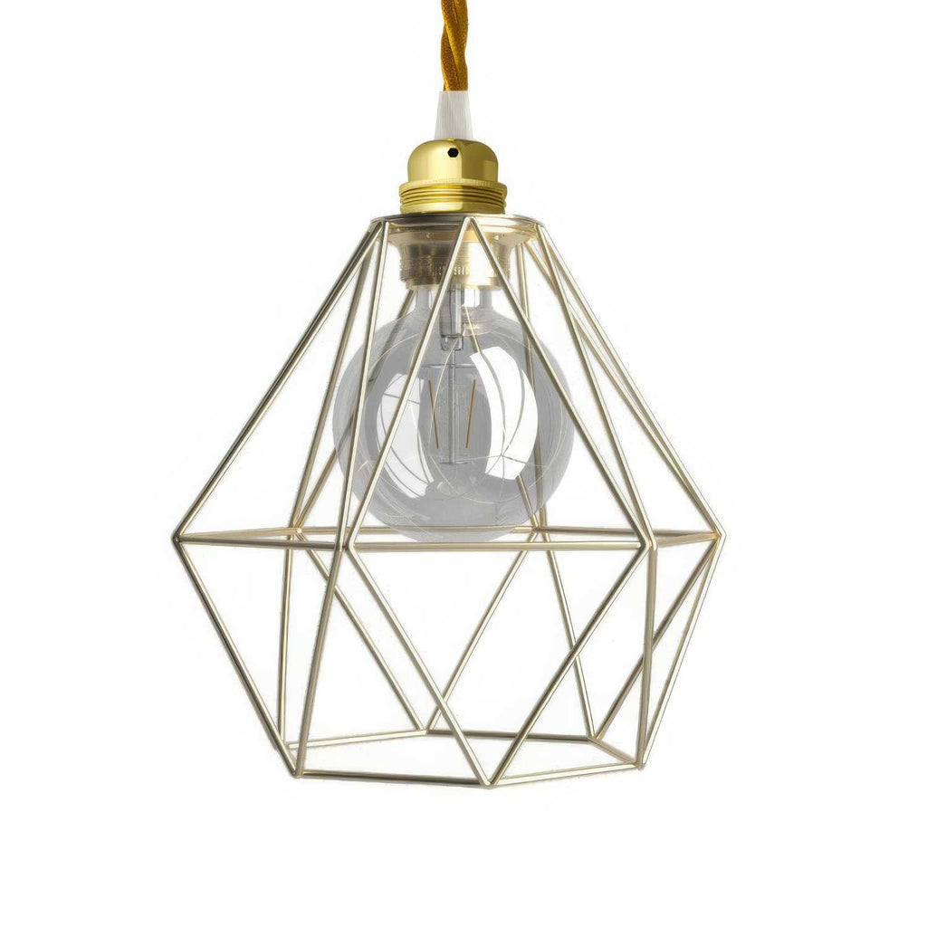 Pendelleuchte komplett mit Textilkabel, Käfighschirm Diamond und Metallfinish – Messing
