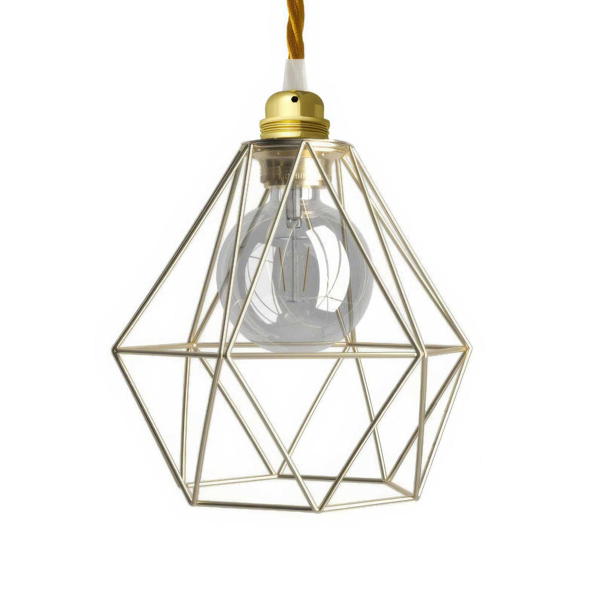 Pendelleuchte komplett mit Textilkabel, Käfighschirm Diamond und Metallfinish – Messing