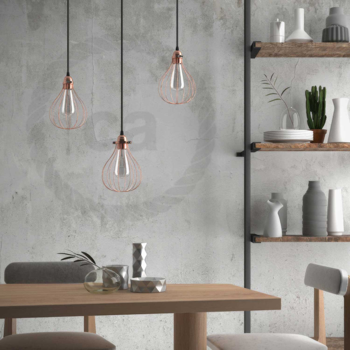 Pendelleuchte komplett mit Stoffkabel, Schirmgitter Drop und Metallakzenten – Kupfer – Ansicht 4